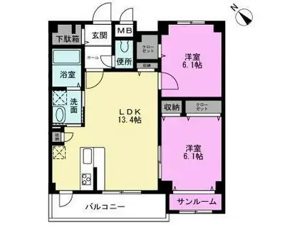 レシェンテ(2LDK/2階)の間取り写真