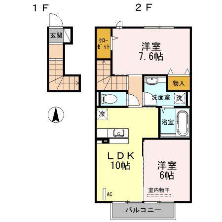 フローラIII番館(2LDK/2階)の間取り写真