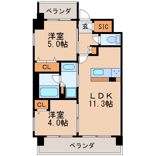プレサンス ロジェ 栄パークサウス(2LDK/9階)の間取り写真