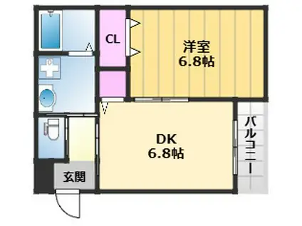 サウス TEN(1DK/2階)の間取り写真