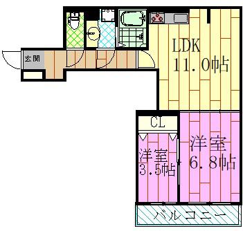 セレスティア東葛西I(2LDK/3階)の間取り写真