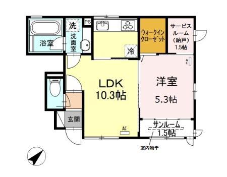 サンシャンテ上野毛(1SLDK/1階)の間取り写真