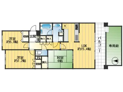 ステイツ豊中本町レジデンス(3LDK/1階)の間取り写真