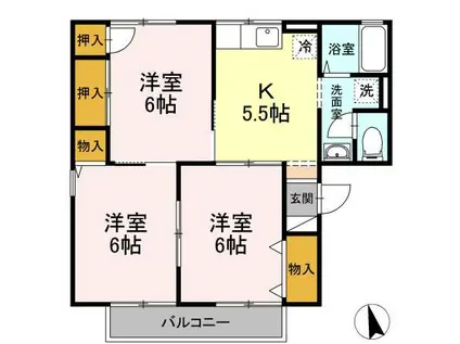 グリーンコート A(3K/2階)の間取り写真