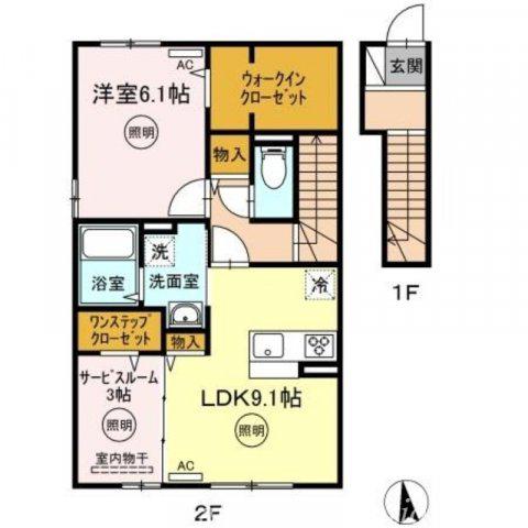 フェリーチェA棟(1SLDK/2階)の間取り写真