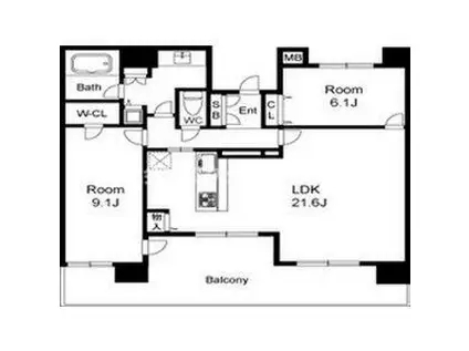 レジュールアッシュ福島(2LDK/13階)の間取り写真