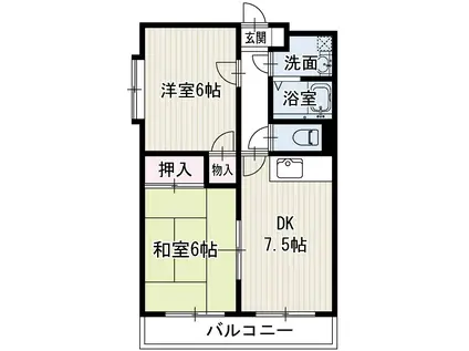 シャトー神川(2DK/2階)の間取り写真