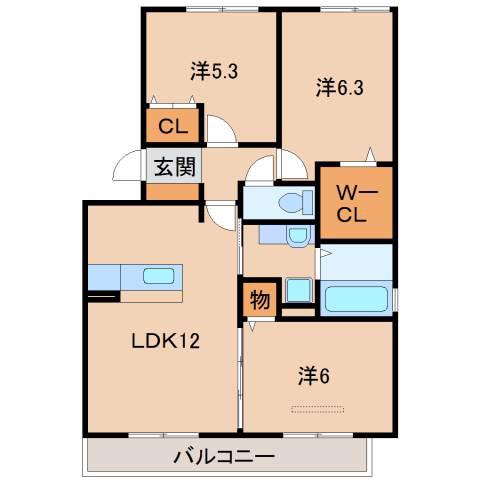 メゾンドヒル(3LDK/2階)の間取り写真