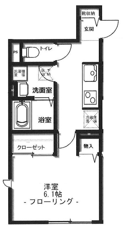 ヒルトップ 百反(1K/1階)の間取り写真