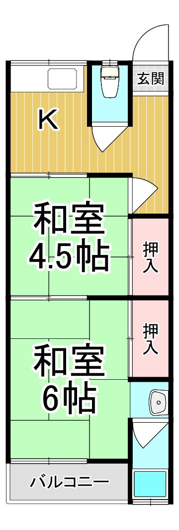 古田文化西棟(2K/2階)の間取り写真