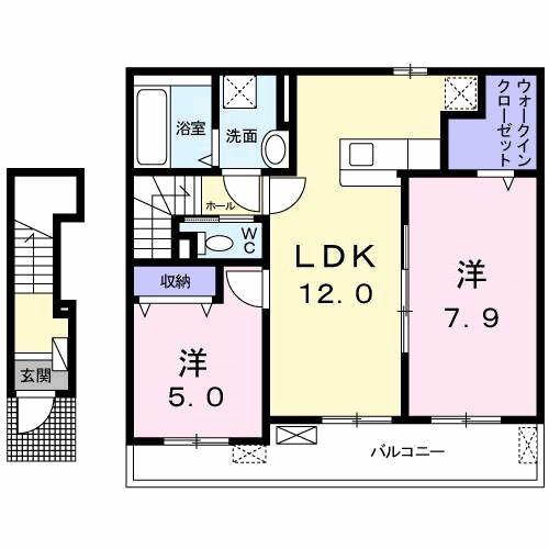 プロムナードメゾン弐番館 D(2LDK/2階)の間取り写真