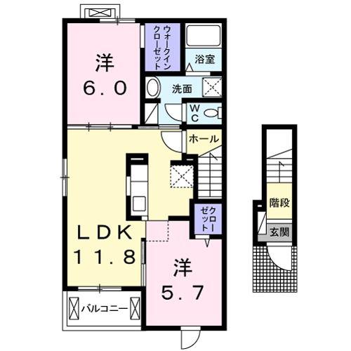 アバンス ラペ(2LDK/2階)の間取り写真