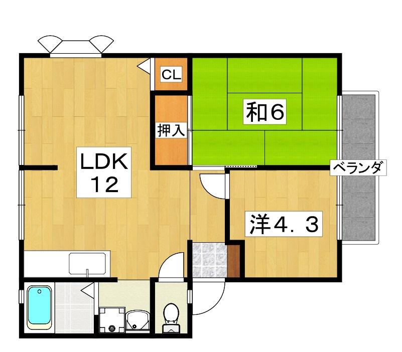 ルミエールD(2LDK/2階)の間取り写真