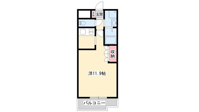 グランドールヒメジ(1K/1階)の間取り写真