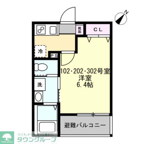 ベイルーム小田急相模原(1K/3階)の間取り写真