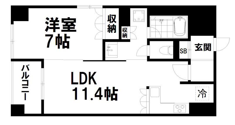 リーガル京都二条城前(1LDK/1階)の間取り写真