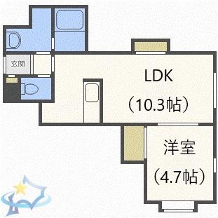 ウエストコースト大通(1LDK/3階)の間取り写真