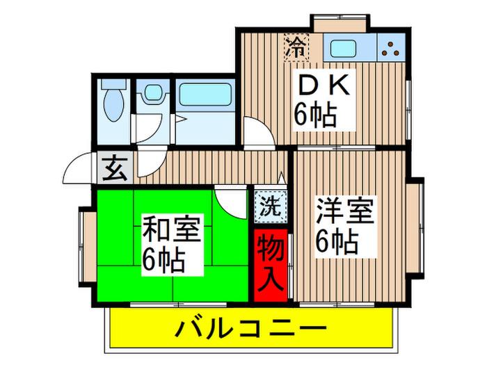 ラフィーネ志津B棟(2DK/2階)の間取り写真