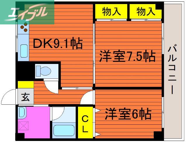 パレスマリソル(2DK/4階)の間取り写真