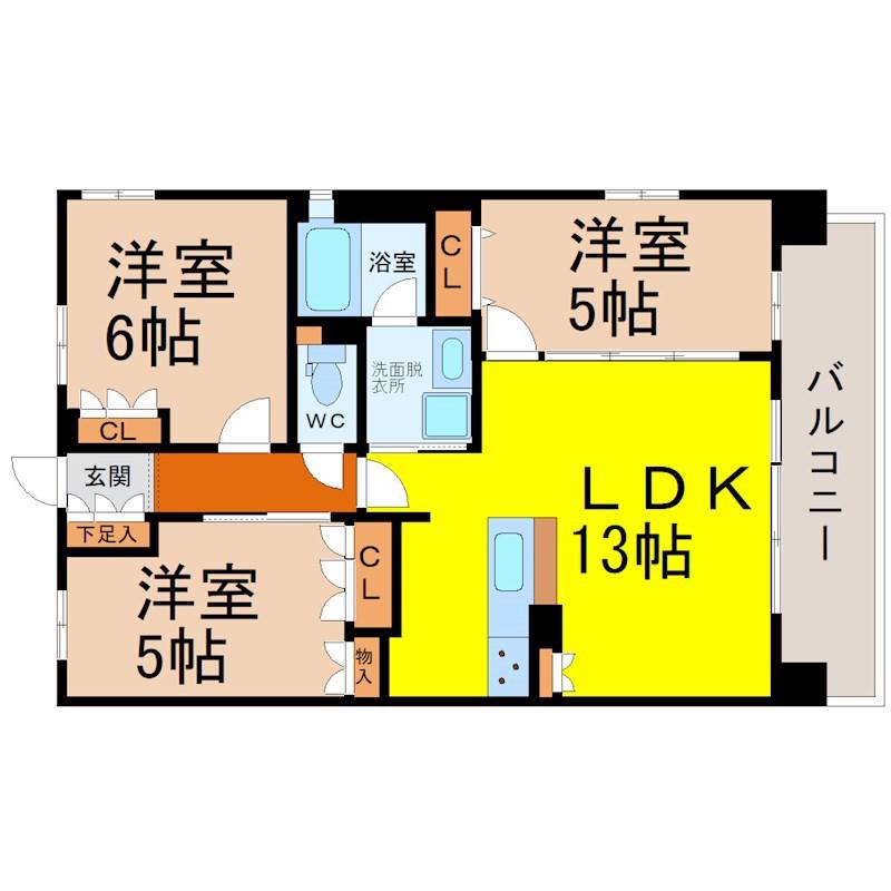 ALIVIS金山イースト(3LDK/3階)の間取り写真