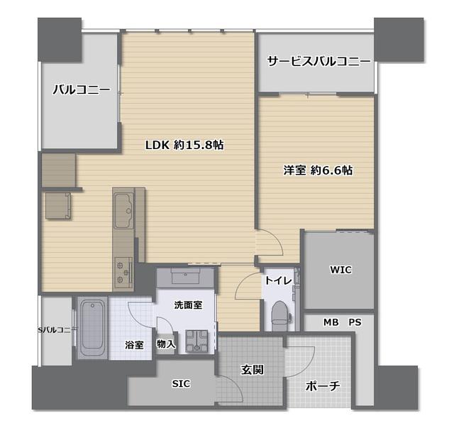 グランドメゾン京町堀タワー(1LDK/21階)の間取り写真