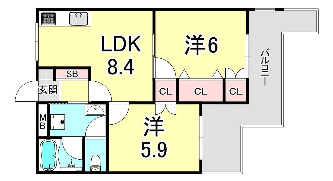 グランシャトー星ヶ丘(2LDK/5階)の間取り写真