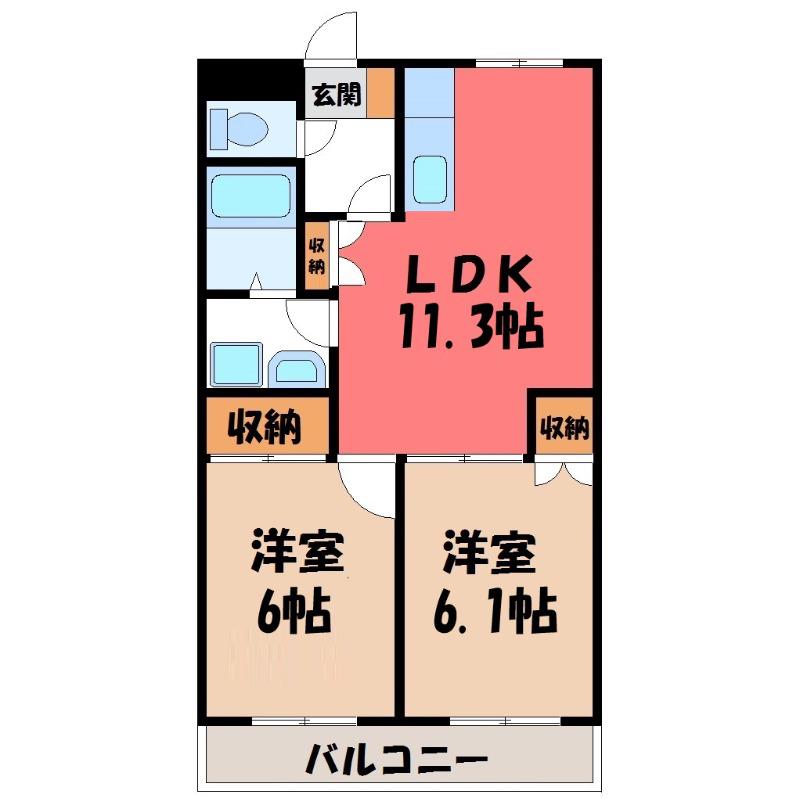 フォレスト粕川 A棟(2LDK/1階)の間取り写真