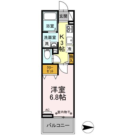 ビューテラス(1K/3階)の間取り写真