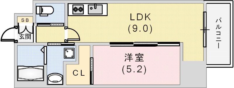 ファーストフィオーレ神戸ハーバーランド(1LDK/2階)の間取り写真