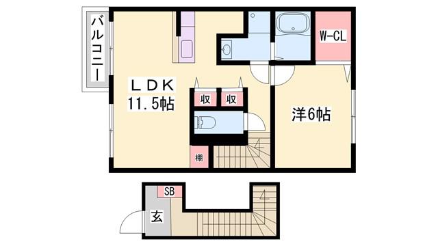 フリーデン C棟(1LDK/2階)の間取り写真