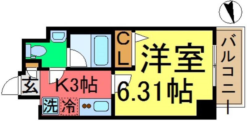 リライア東京イーストレジデンス(1K/2階)の間取り写真