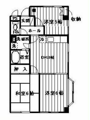 グリーンパークさがみ(3DK/1階)の間取り写真