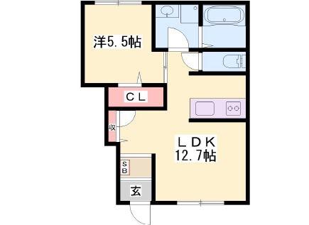 メイプルハイムA棟(1LDK/1階)の間取り写真