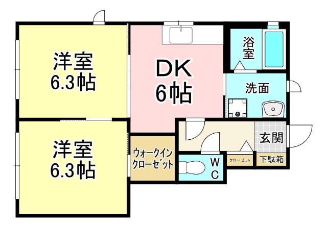 シャーメゾン朽網C(2DK/1階)の間取り写真
