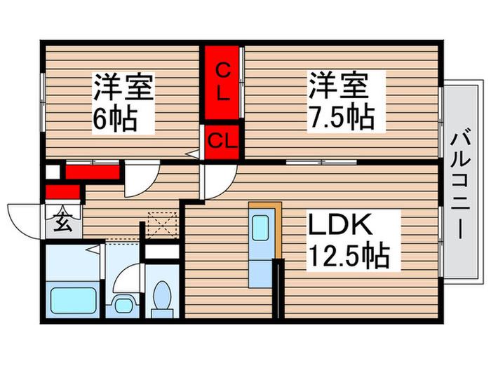 サンガーデン中山B(2LDK/1階)の間取り写真