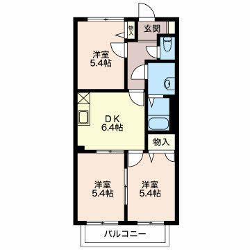 サンハイムA棟(3DK/2階)の間取り写真