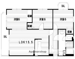 プラネット南片江(3LDK/3階)の間取り写真