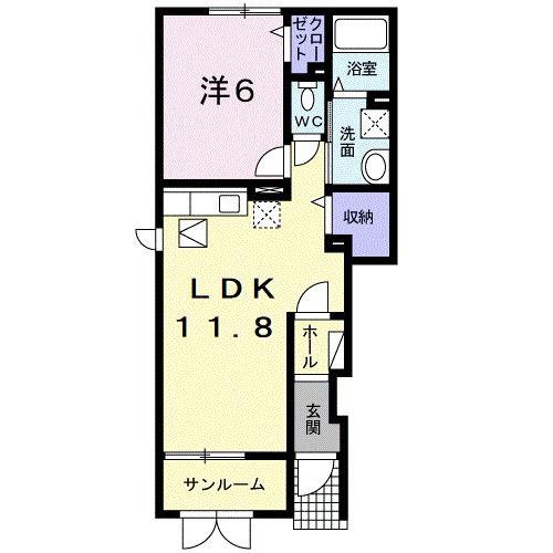 リバーサイドハウス(1LDK/1階)の間取り写真