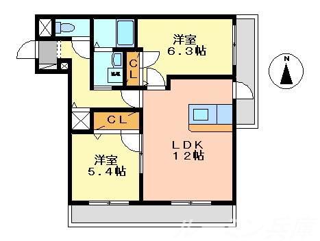 シャーメゾン垂水A(2LDK/3階)の間取り写真
