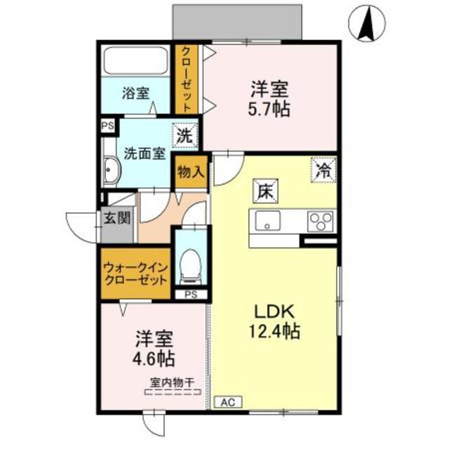 クレセント司(2LDK/1階)の間取り写真