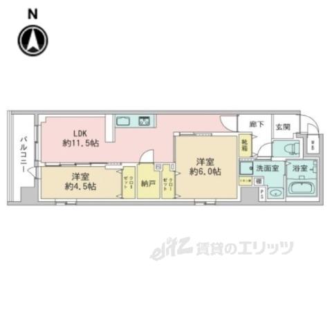 デュオフラッツ四条油小路(2LDK/3階)の間取り写真