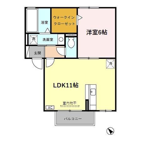 ウィスタリア(1LDK/2階)の間取り写真