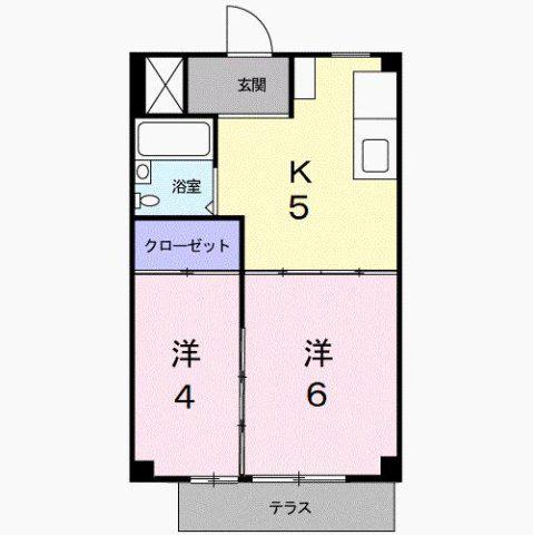 シングルハウスK(2K/1階)の間取り写真