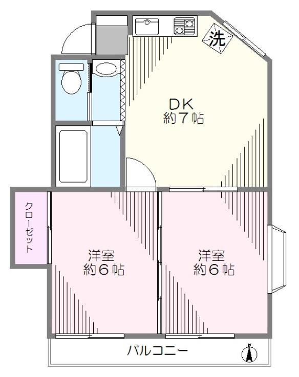 辰巳ビル(2DK/2階)の間取り写真