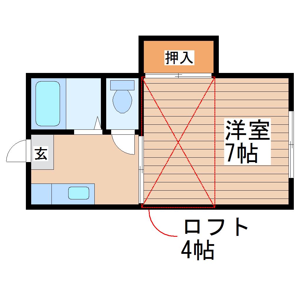 プリンスコート苦竹A(1K/2階)の間取り写真