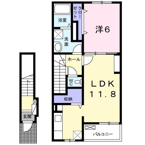 ラウレア 貝塚(1LDK/2階)の間取り写真