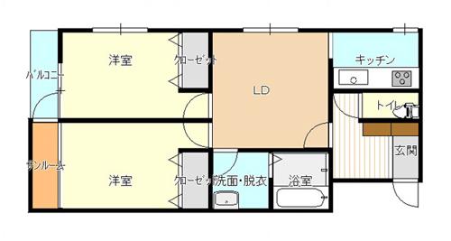 コンチネンタルスカイハイツ(2LDK/6階)の間取り写真