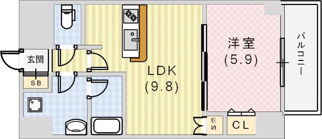 神戸海岸通 萬利レジデンス(1LDK/3階)の間取り写真