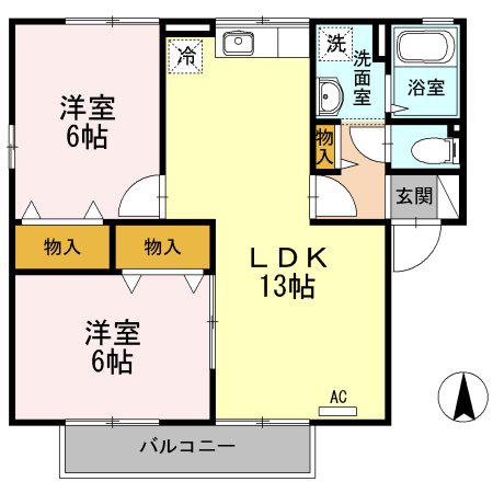 ソレイユハイムB棟(2LDK/2階)の間取り写真