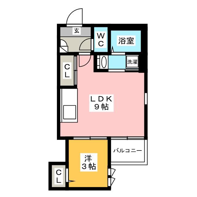 BRAND NEW DAY大橋(1LDK/2階)の間取り写真
